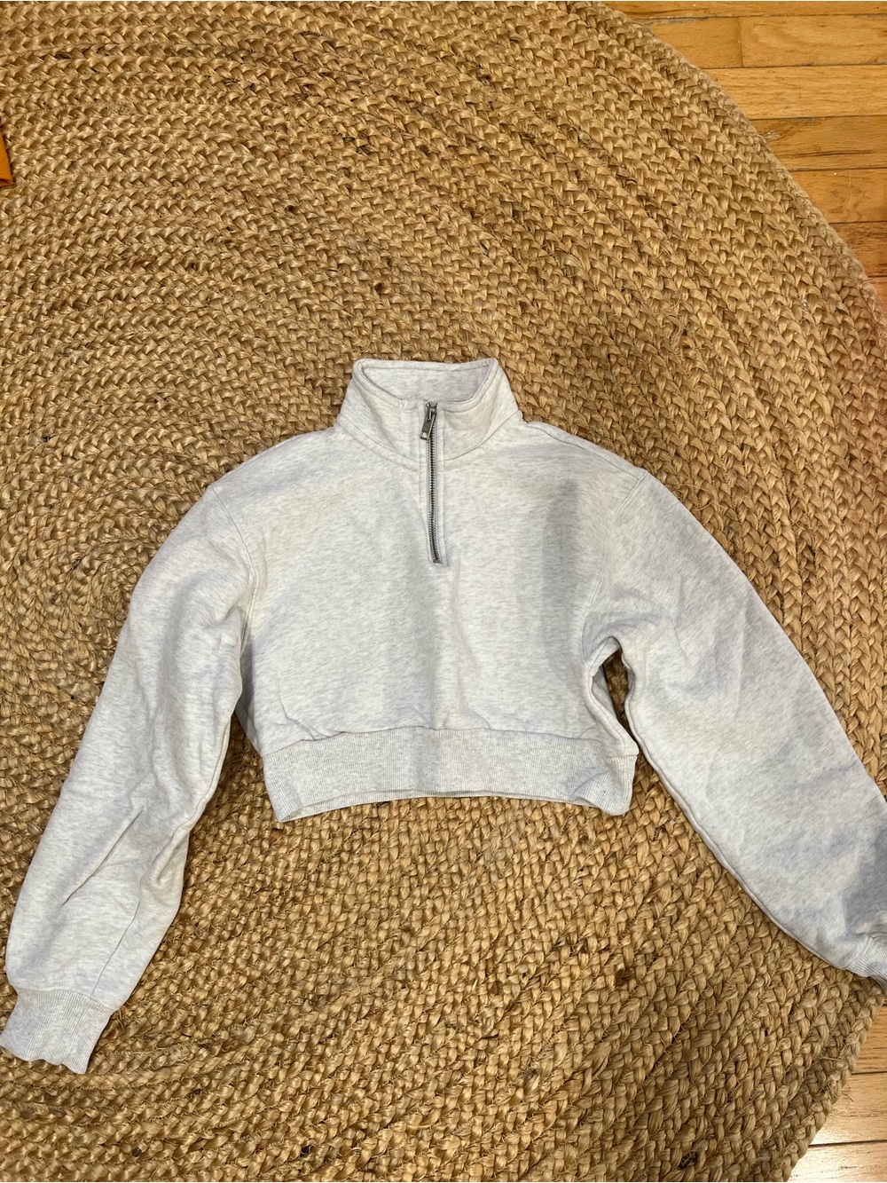 TNA Light Gray Cropped Half-Zip Sweatshirt